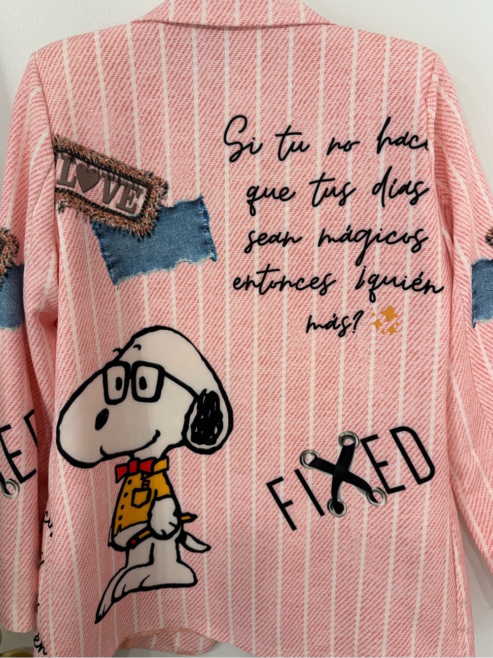 Pink Graphic Snoopy Patchwork Jacket